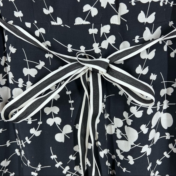 BODEN Black & White Floral Midi Dress with ribbon belt Size 2 - Picture 3 of 12